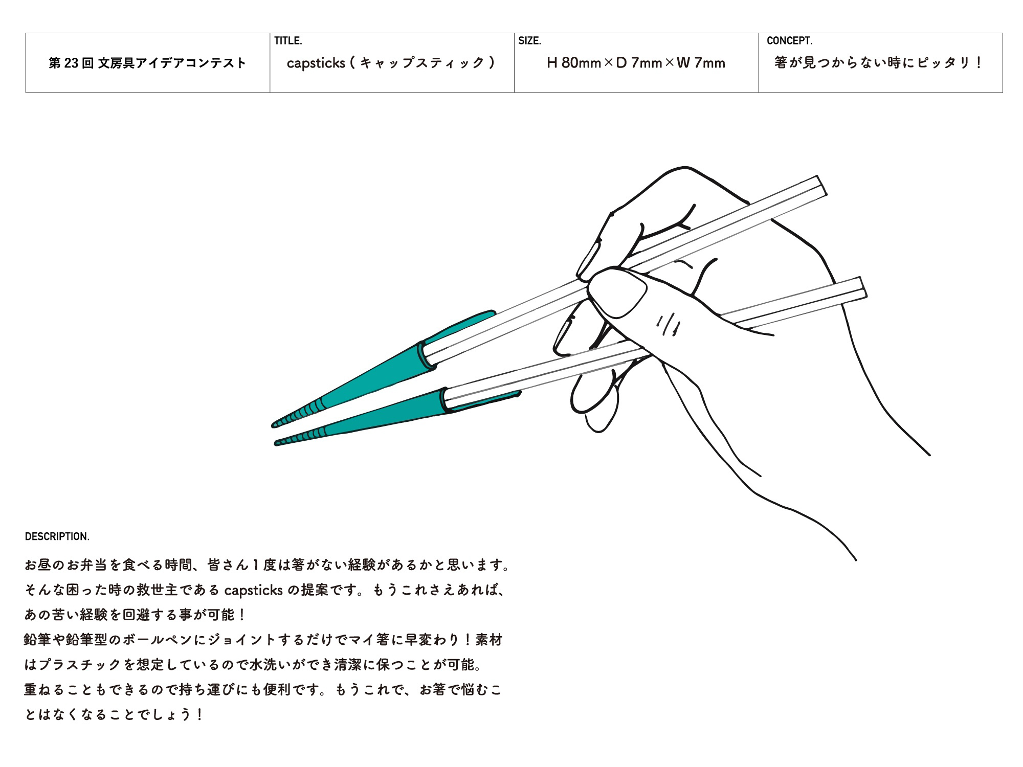 審査員特別賞篠崎賞 「capsticks (キャップスティック)」石原　正基（イシハラ　マサキ）様　石川  孟澄（イシカワ タケキヨ）様