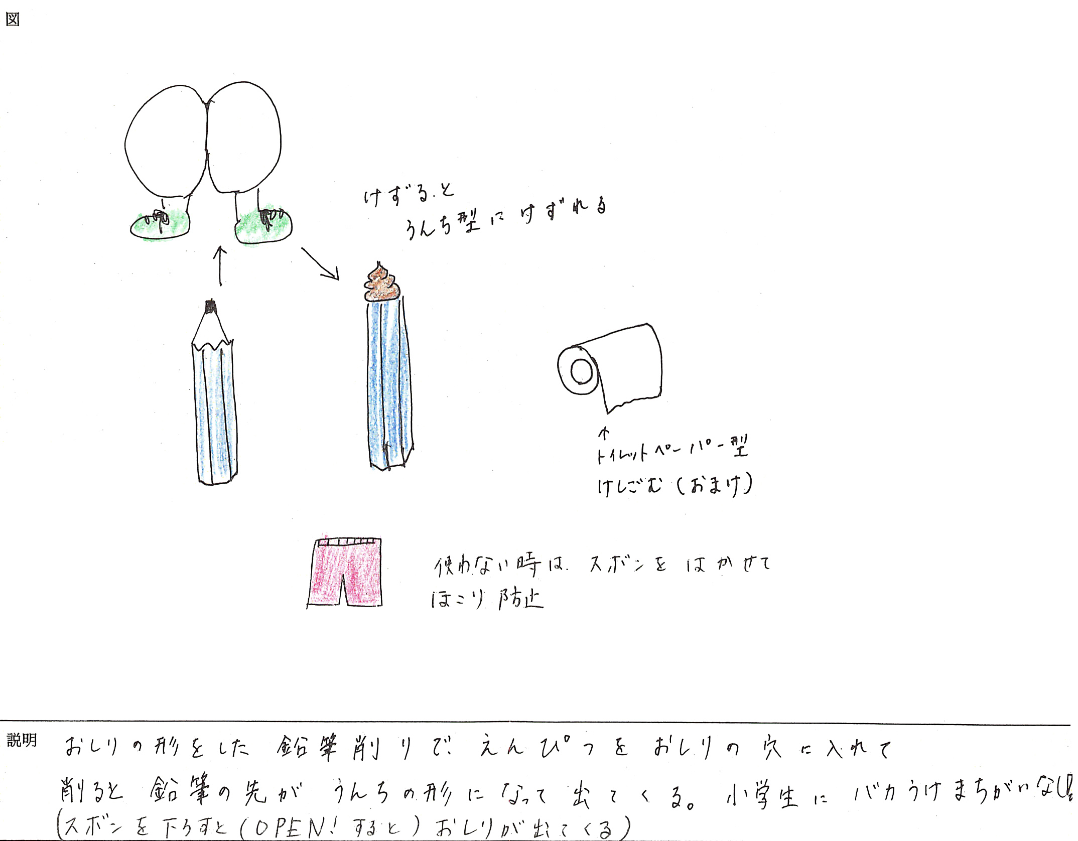 一般部門　審査員特別賞 「おしり型えんぴつけずり」田邊　利明(タナベ　トシアキ) 様 田邊　未暁(タナベ　ミサト) 様 田邊　寛明(タナベ　ヒロアキ) 様 田邊　咲希(タナベ　サキ) 様